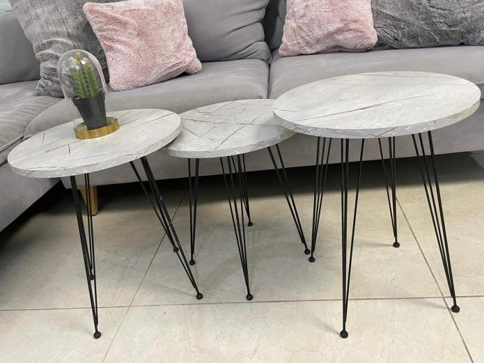 שלישיית שולחנות גל אפור בטון