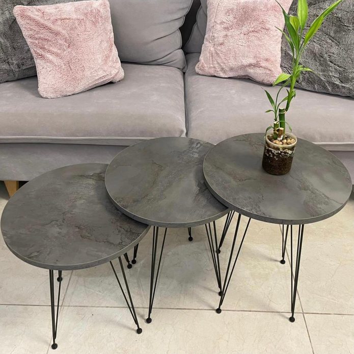 שלישיית שולחנות גל אפור