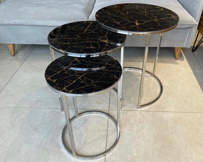 סט שולחנות טנגו שחור רגל ניקל