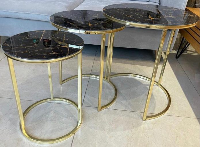 סט שולחנות טנגו שחור רגל זהב