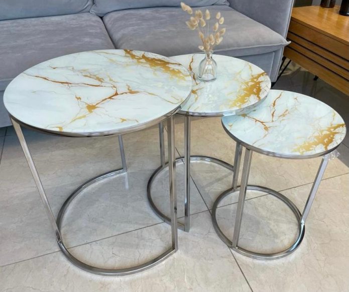 סט שולחנות טנגו לבן רגל ניקל