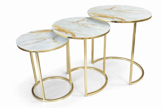 סט שולחנות טנגו לבן רגל זהב