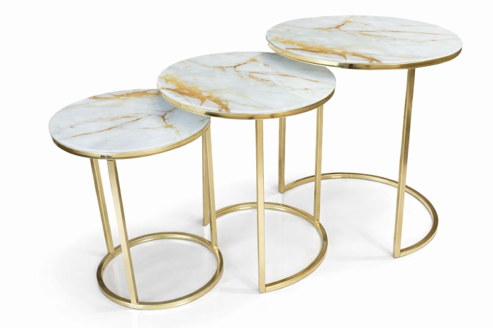 סט שולחנות טנגו לבן רגל זהב