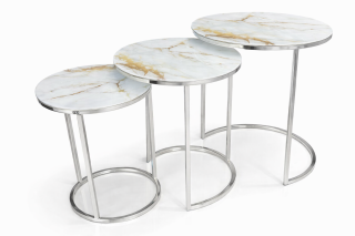 סט שולחנות טנגו לבן רגל ניקל