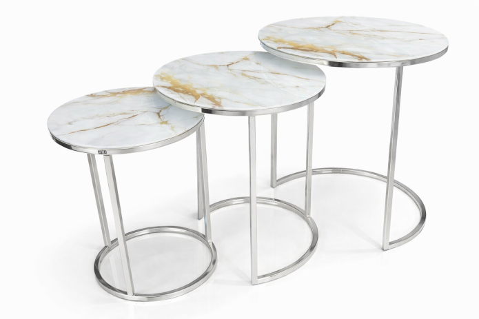 סט שולחנות טנגו לבן רגל ניקל