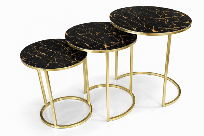 סט שולחנות טנגו שחור רגל זהב